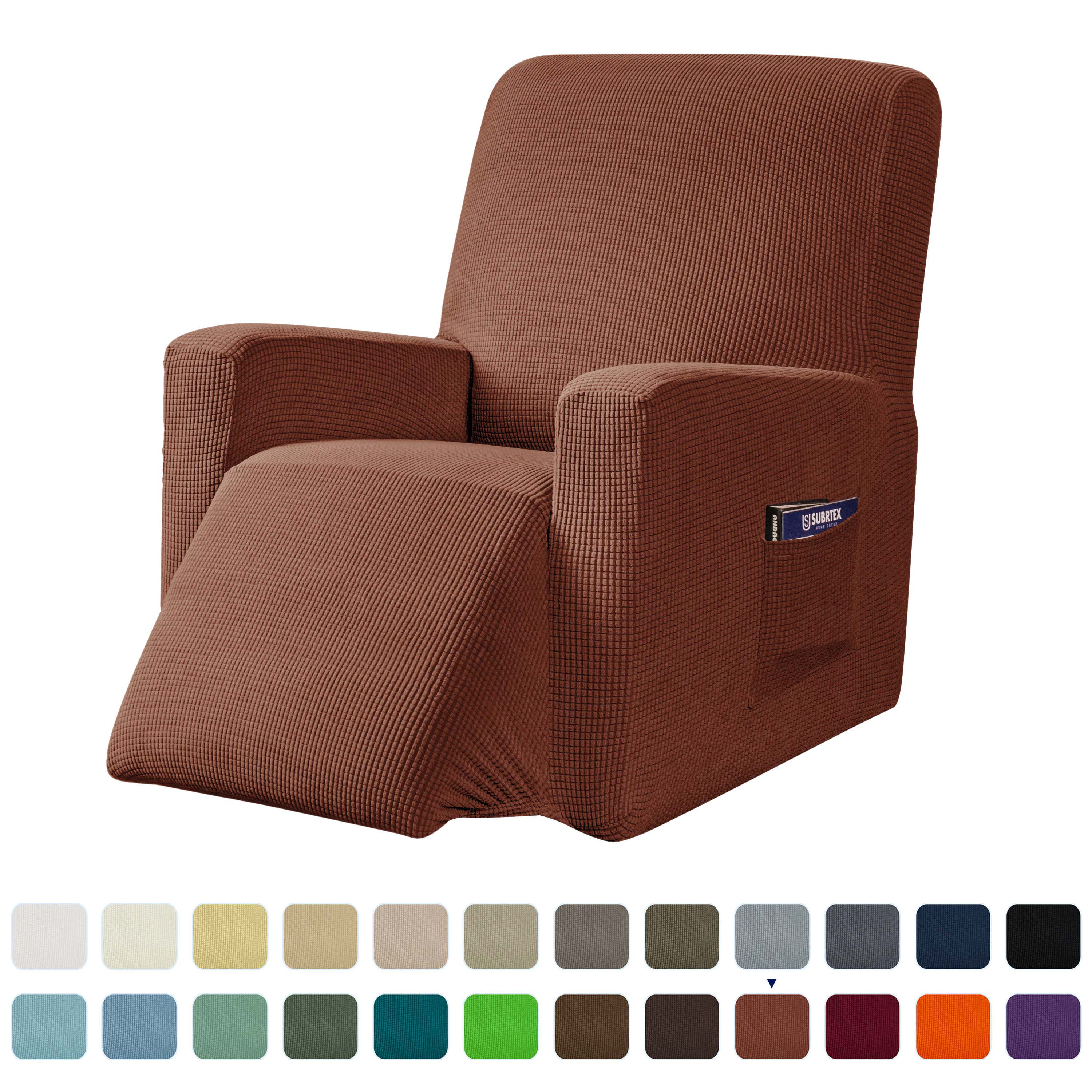 RED RECLINER COVER-ALSO COMES IN SOFA COUCH LOVESEAT CHAIR AND FUTON SLIPCOVERS 