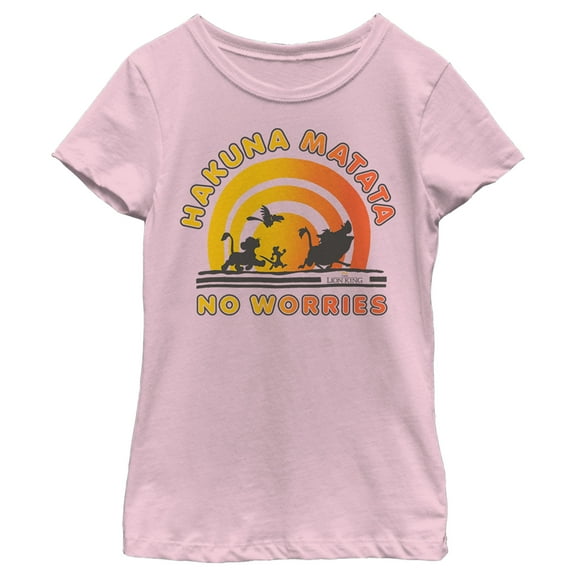 Girl's Lion King No Worries Vibrant Sunshine  Graphic Tee Light Pink Large