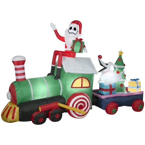 Gemmy Giant Christmas Inflatable Jack Skellington Train Scene, 6 ft Tall, Multi
