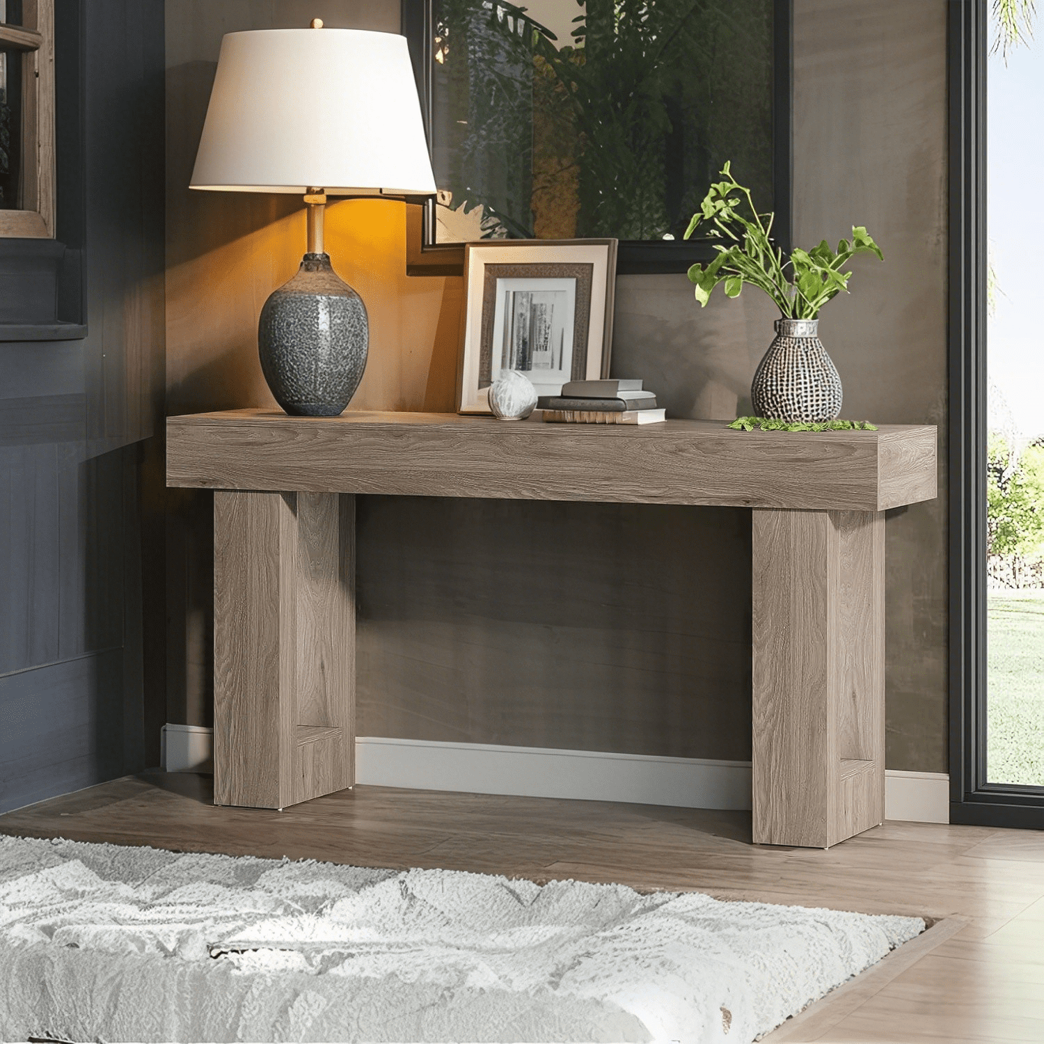 Tribesigns 63-Inch Long Console Table, Farmhouse Entryway Table for Entrance, Hallway, Living Room（Grey)
