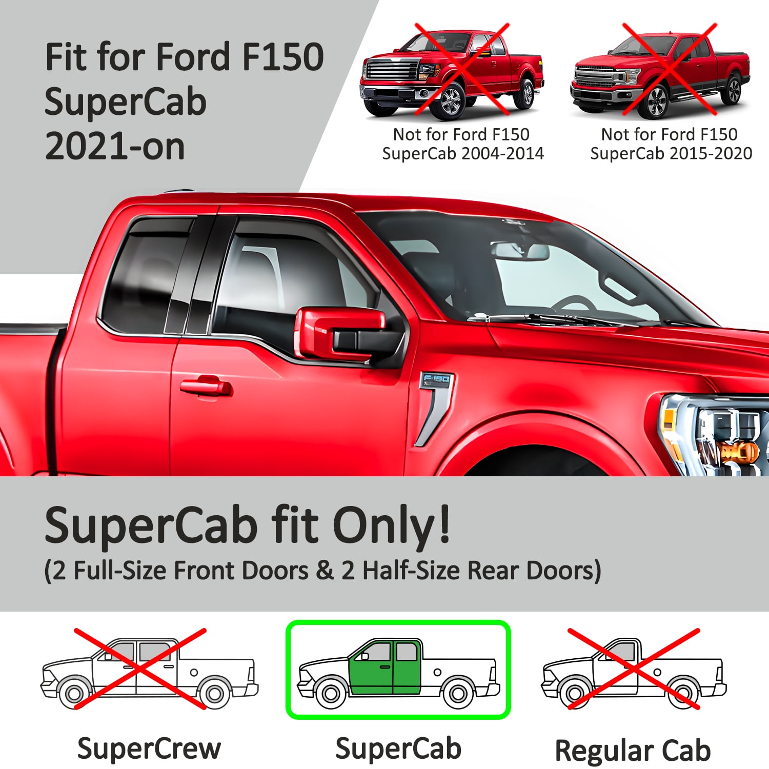 Voron Glass in-Channel Extra Durable Rain Guards for Ford F150 2021-2026 SuperCab, Window Deflectors, Vent Window Visors, 4 Pieces - 200716