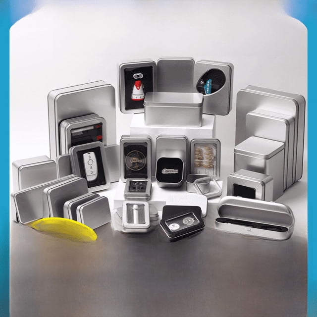 Caja de hojalata con insignia, caja de almacenamiento de disco U, caja de hierro rectangular de metal plateado esmerilado, embalaje con logotipo