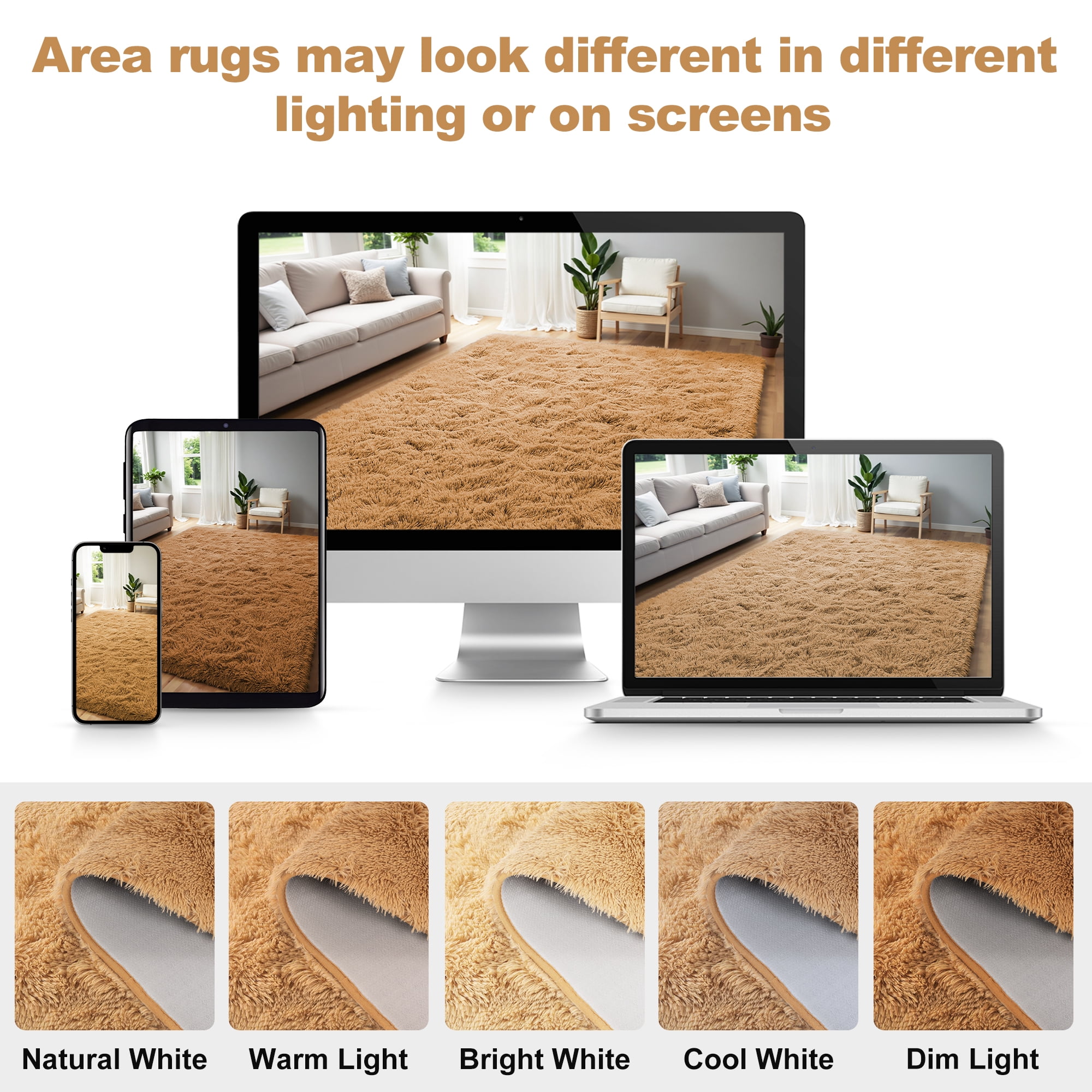 Lalado 9ft x 12ft Area Rug, Soft Fluffy Indoor Shag Area Rugs for Living Room Bedroom Decor Carpet, Camel/Brown