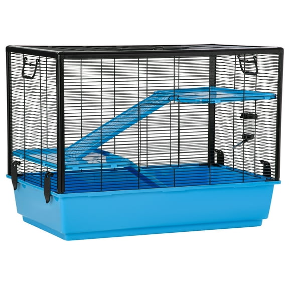 PawHut Cage de Hamster à 3 Niveaux avec Accessoires, Rampes, Bleu Clair