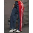 thumbnail image 3 of Women’s Two Tone Jeans for Women High Waist Wide Leg Jeans with Red Side Stripe,Colorblock Denim Pants with Sporty Streetwear Style, 3 of 7
