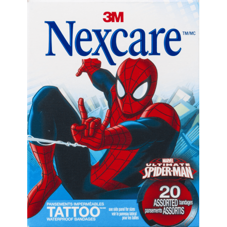 Nexcare Tattoo Waterproof Bandages, Spider-Man Assorted Sizes 20 ea