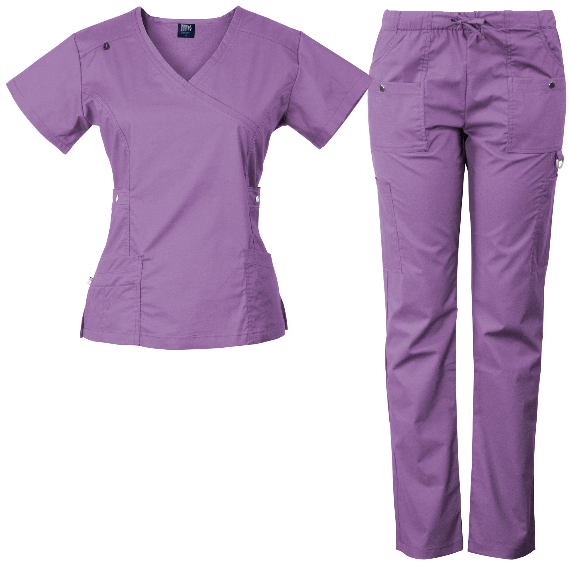 Download Medgear - Medgear 14-Pocket Women's Stretch Medical Scrubs Set with Silver Snap Buttons ...
