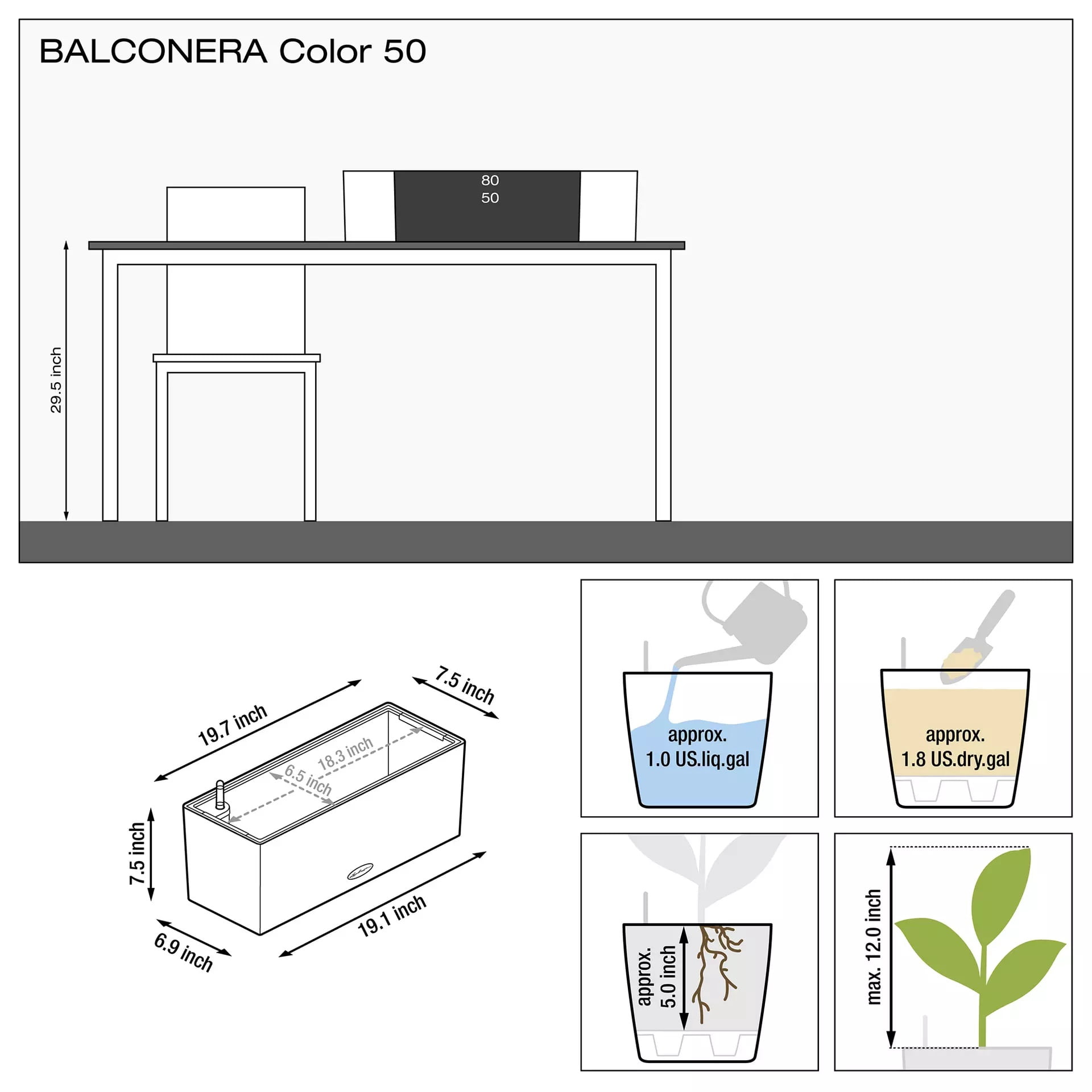 Lechuza USA 20" White Rectangular Balconera Outdoor Window Planter