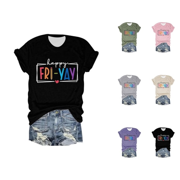 Happy Friday Teacher Womens Tshirt 2026 Summer Trendy Short Sleeve Crewneck Funny Friday Weekend Graphic Tees