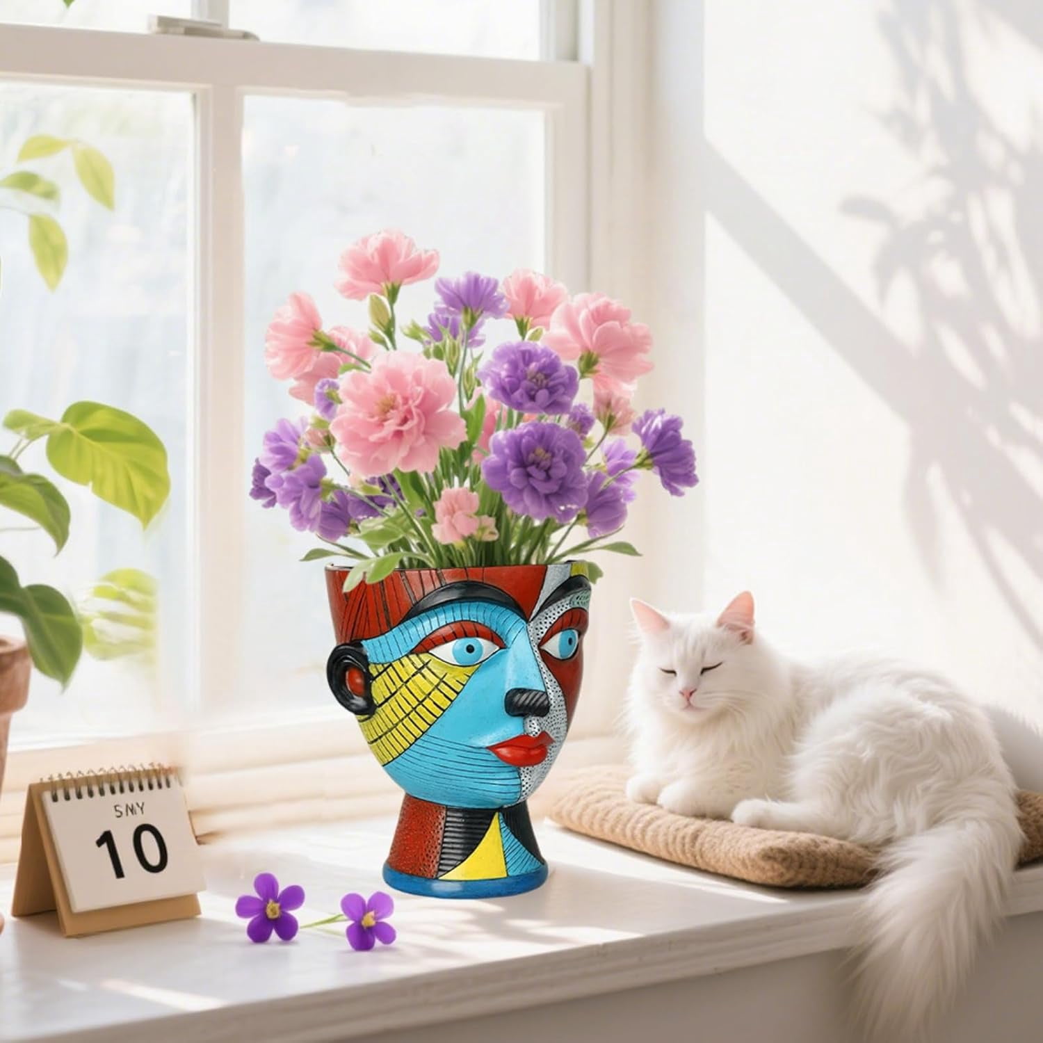 Abstract Face Planters Pots Colorful Funky Flower Pots Unique Head Planter with Drainage Handmade Resin Vase Modern Home Decoration