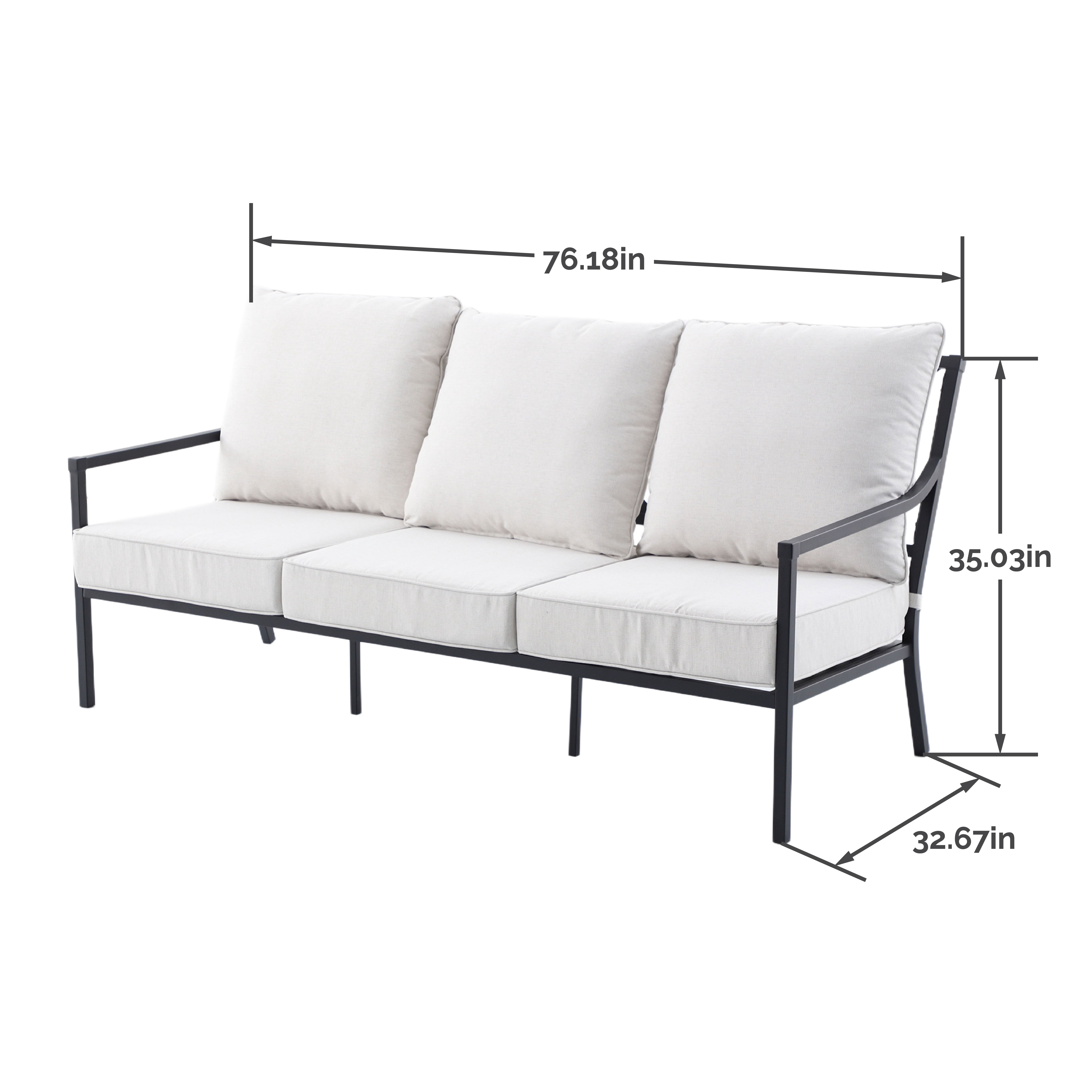 My Texas House Cambria X-Back Outdoor Steel Sofa with Cushions, Black