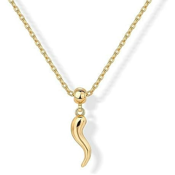 Italian Horn Necklace for Women Men Stainless Steel Gold Horn Cornicello Necklace Pendant Simple Lucky Amulet Talisman Jewelry