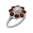 thumbnail image 1 of LBG British Made 10k White Gold Cultured Pearl & Garnet Womens Statement Ring - 33 size options - Size 11.5, 1 of 6