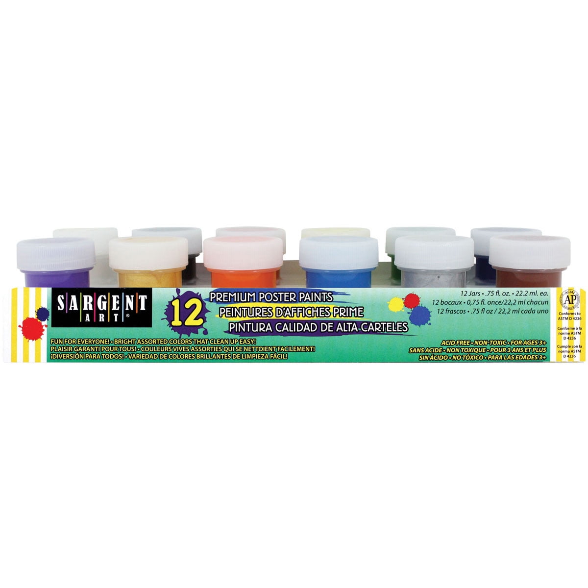 Sargent Art Jar Poster Paint Set 3/4 Ounce, 12 Premium Colors, 0.75 Fl Oz (Pack of 12)