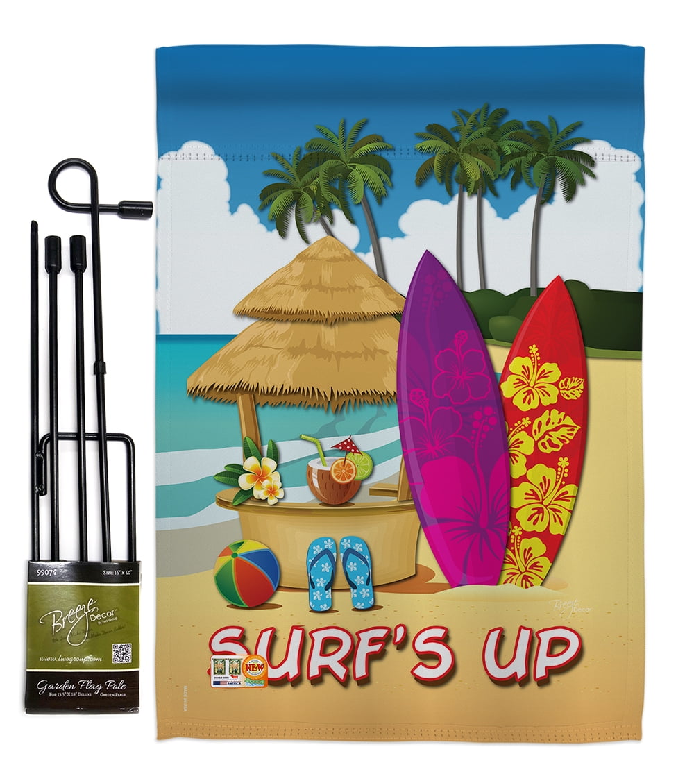 Surf S Up Hut Summer Fun In The Sun Impressions Decorative Vertical 13 X 18 5 Double Sided Garden Flag Set Metal Pole Hardware Walmart Com Walmart Com