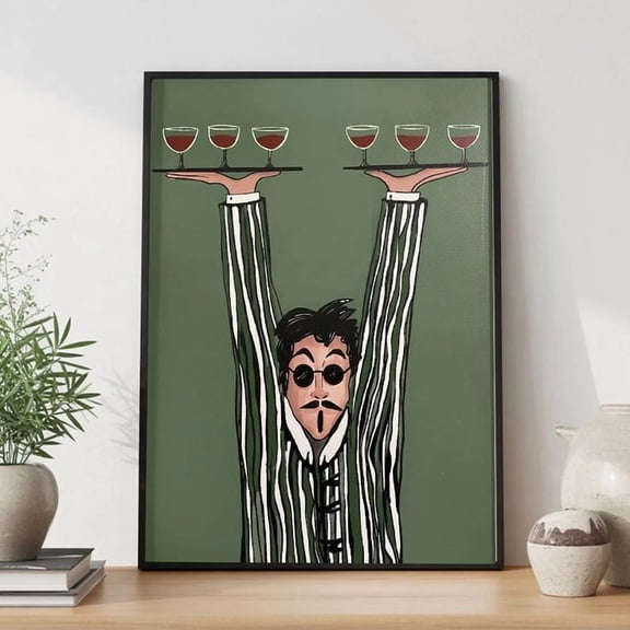 Minimalist Waiter Art Print, Modern Abstract Wall Poster, Size 24''x36''-Gategoo