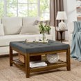 thumbnail image 2 of GZXS Upholstered Coffee Table Ottoman with Open Shelf, 34.25" Square Linen Tufted Footrest, Beech Wood Frame, 400lbs Capacity, Dark Gray, 2 of 9