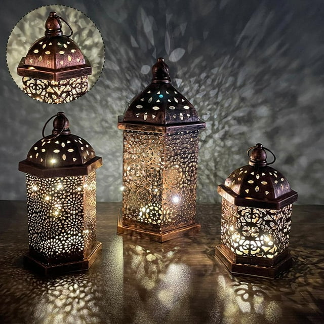 Brass Effect Moroccan Style Metal Lanterns Small Medium Large Hanging Decor