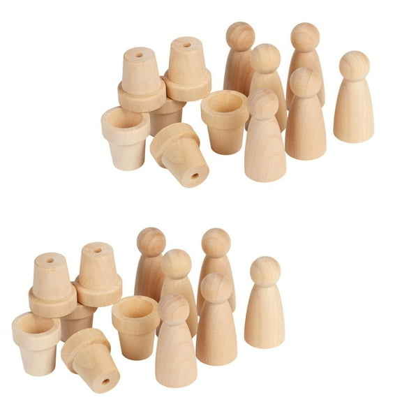 12pc Blank Wooden Peg Dolls with Bases Set - for Crafts - Factory Direct Craft