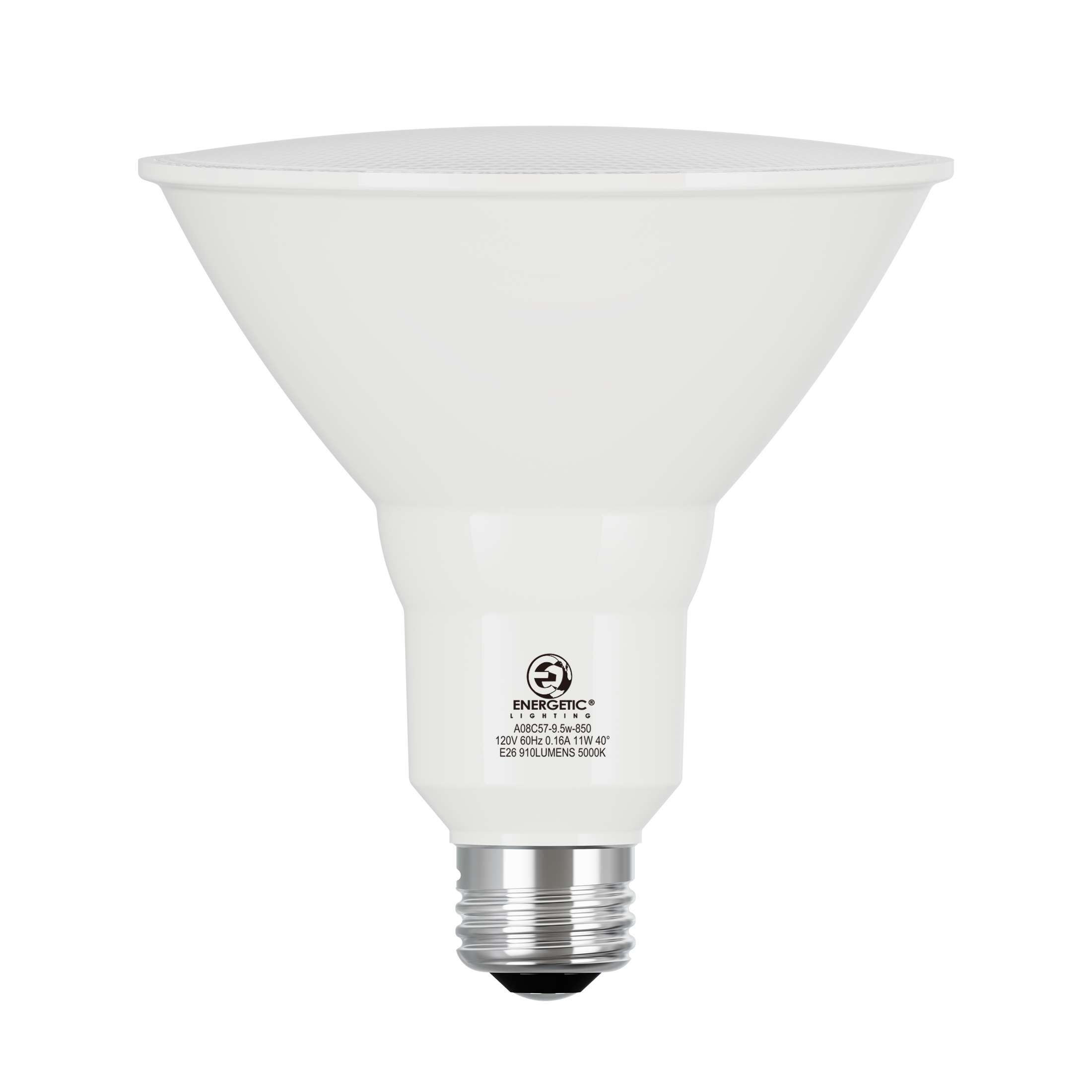 Energetic 9.5W Non-Dimmable PAR38 LED Floodlight Bulb, 90W Equivalent, Daylight, E26 Base, 6 Pack