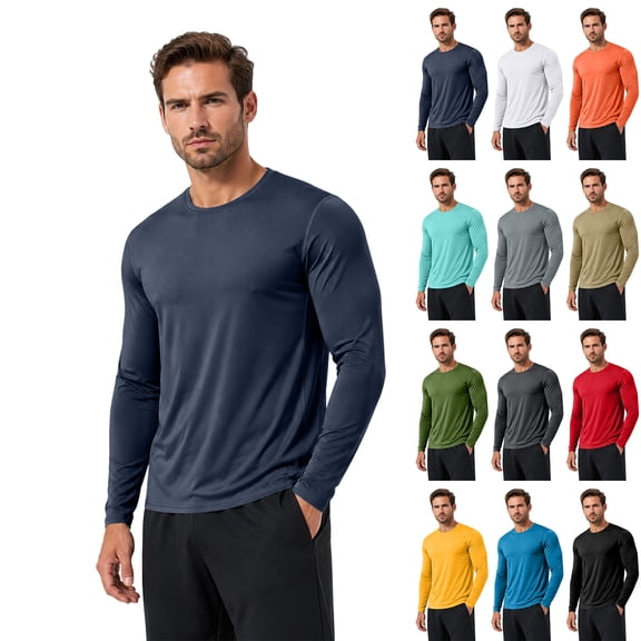 Men's UPF 50 Long Sleeve UV Sun Protection Shirts Quick Dry Rash Guard Swimming Running Hiking Fishing