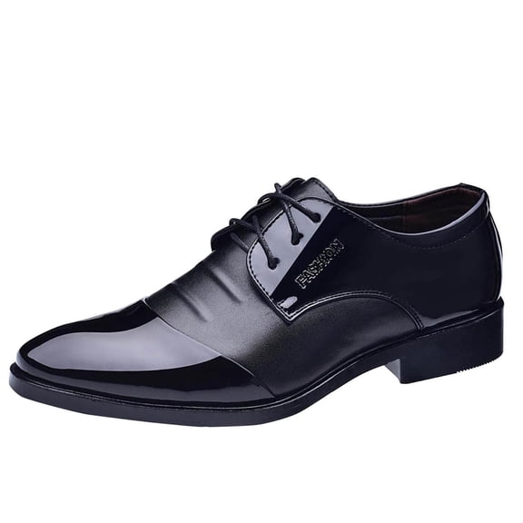 Xfvqtps Mens Dress Shoes British Style Simplicity Splicing Together Pointy Toe Lace up Soft Sole Breathable Comfortable Fashion Printing Classic Formal Business Patent Leather Shoes Black