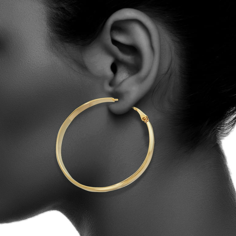 X & O Women's 14K Yellow Gold Plated Polished 5mm X 50mm Hoop
