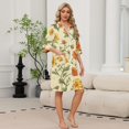 thumbnail image 2 of Lightweight Robes for Women Zipper 3/4 Sleeve Summer Housecoats for Women Zipper Front Knee Length Vintage Floral Print Plus Size Pajama Sleepwear with Pockets Yellow L, 2 of 7