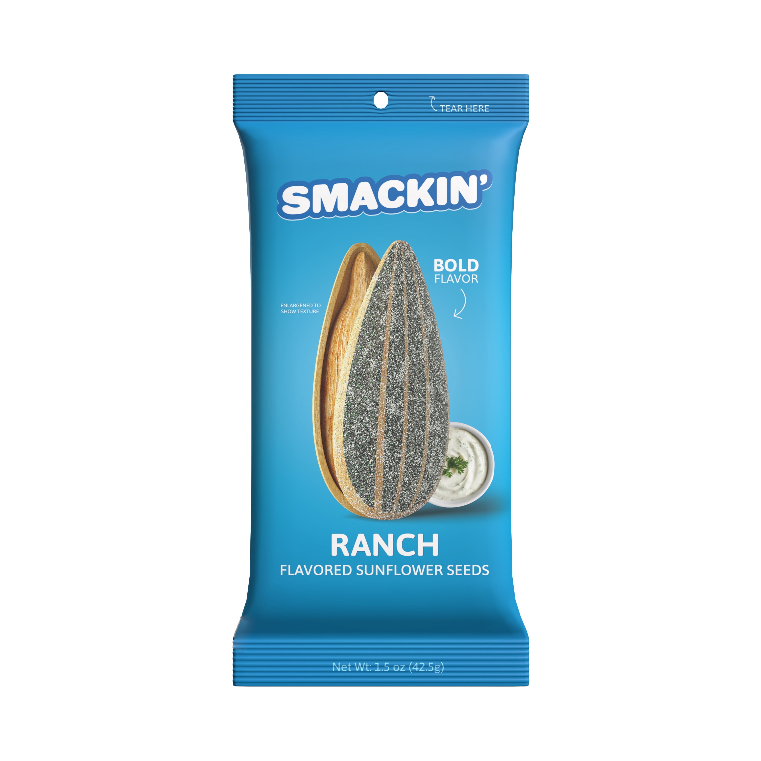 SMACKIN' - Jumbo Roasted Sunflower Seeds, No Salty Burn, American Made, Easy Pour & Seal - Ranch, 4oz bag (12 Bags)