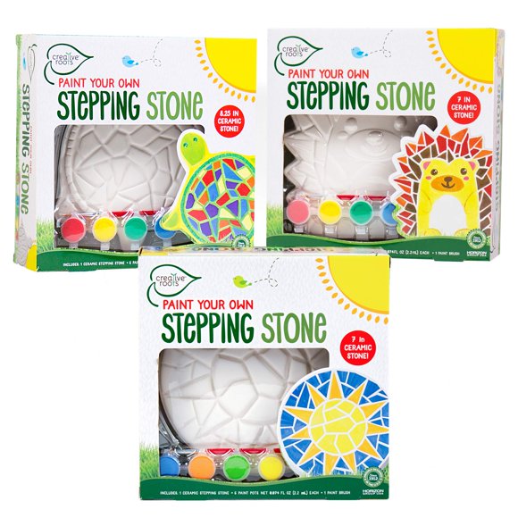 Mosaico Stepping Stone Creative Roots con forma de tortuga, erizo y sol