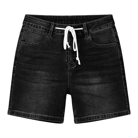 Zynoxe Womens Jean Shorts with Pockets Casual Summer Solid Color Drawstring Waist Denim Shorts Straight Leg Button and Zipper Ladies Shorts S