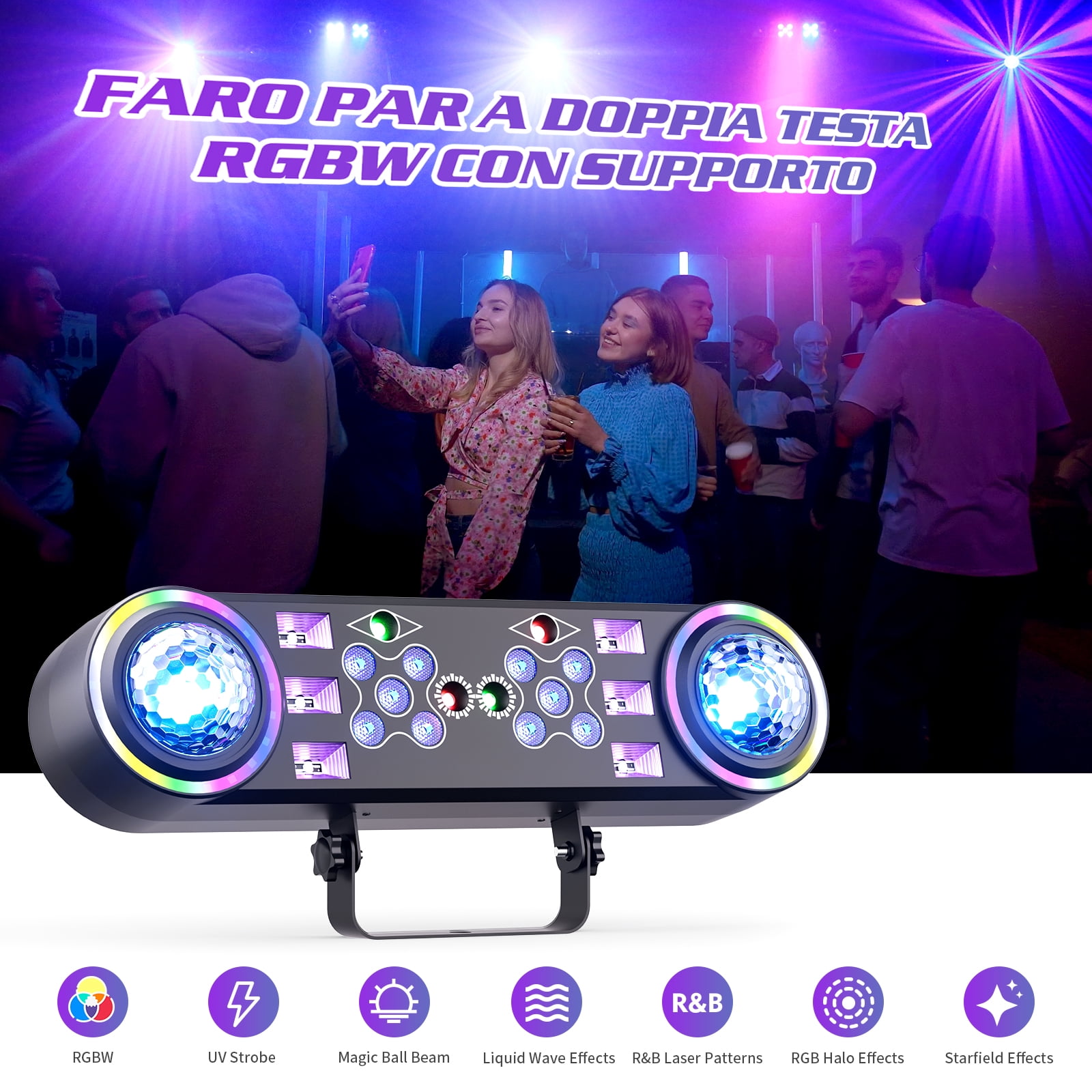 JAJALUYA 2Pack 7-in-1 DJ Lights with Stand DMX & Remote Professional Double Head Magic Ball Stage Light with Tripod Bag