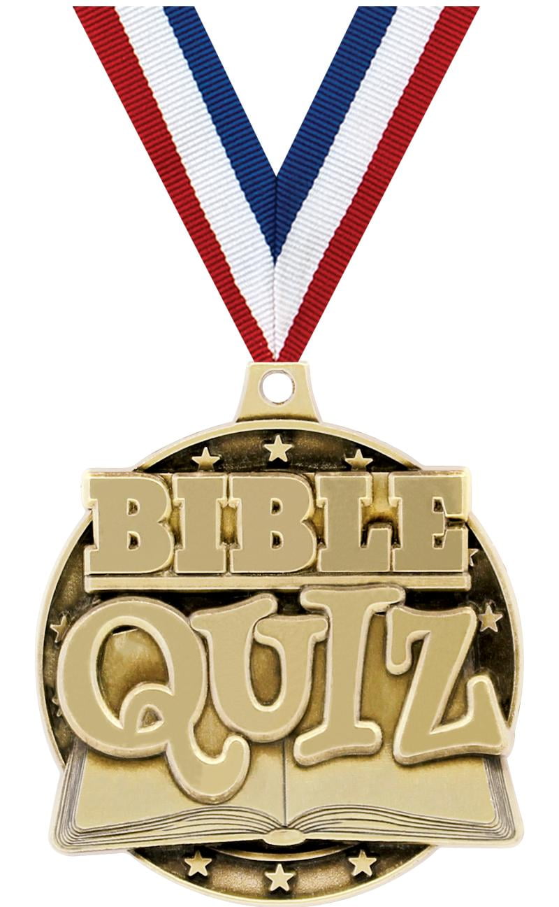 Bible Quiz Medals, 2" Gold Diecast Bible Quiz Medal Award 10 Pack
