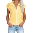 thumbnail image 1 of CHOK Linen Shirts for Women Button down Short Cap Sleeve Blouse Loose Comfy Fitted V Neck Collared Causal Basic Shirts for Work (Large  Light Blue 49), 1 of 6