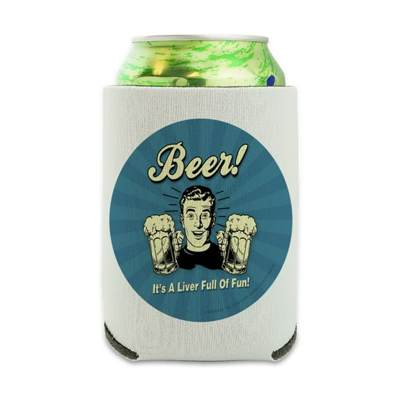 Beer It's a Liver Full of Fun Funny Humor Can Cooler - Drink Sleeve Hugger Collapsible Insulator - Beverage Insulated Holder