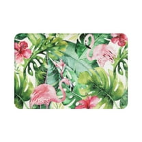 Flamingo Bath Mat Green Bathroom Rug Leaf Bath Mat Tropical Bathroom Rug 16" X 24"