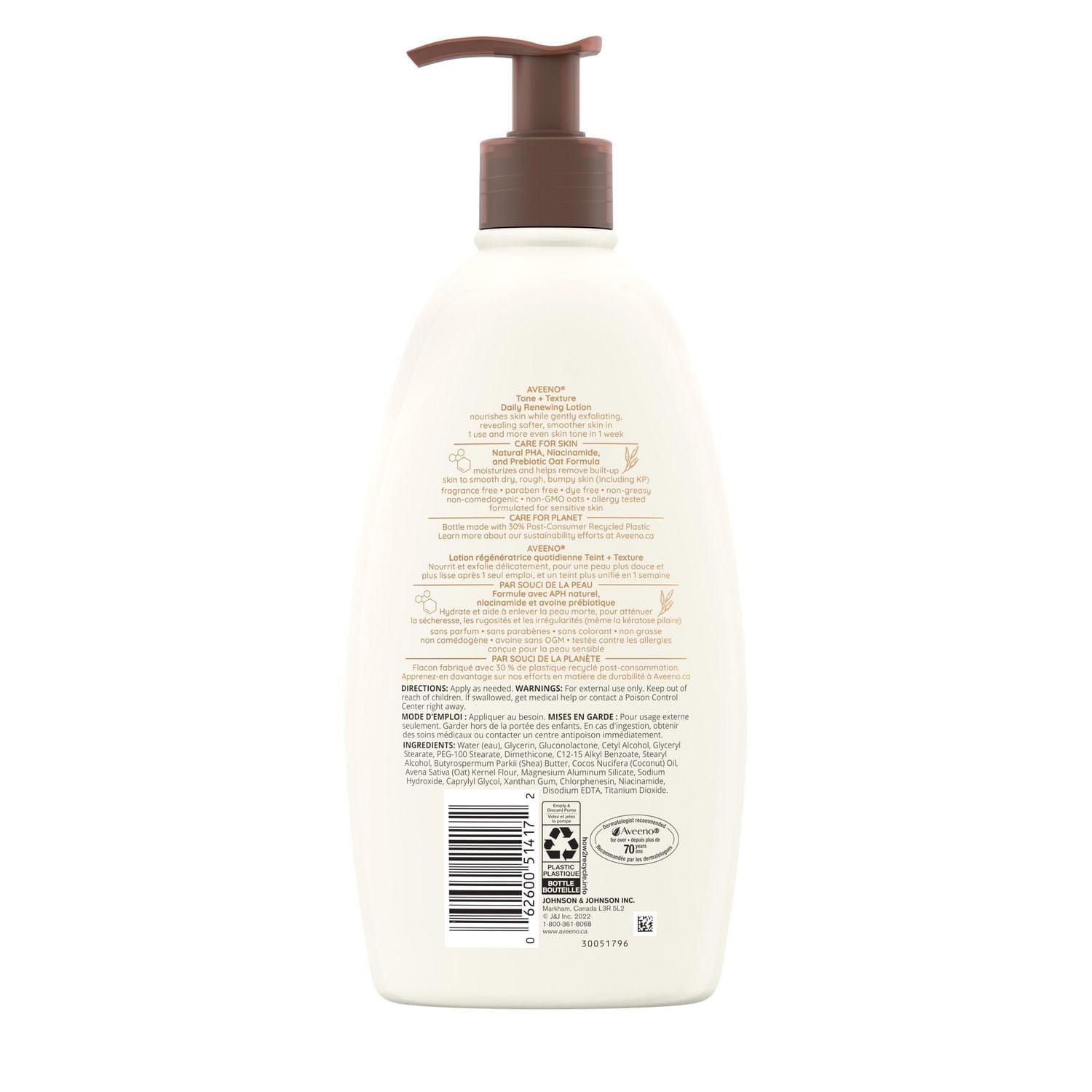 Aveeno Tone and Texture Daily Renewing Lotion, Fragrance-Free, Dry Skin & Keratosis Pilaris, Oat Extract, Vitamin B3, 532 mL