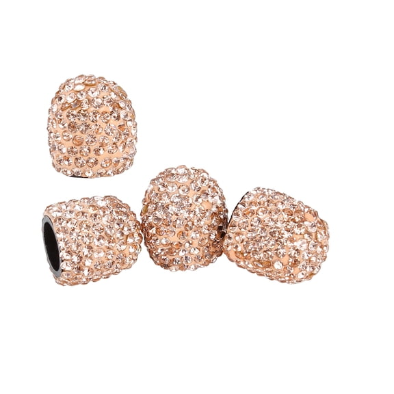 Unique Bargains 4 Pcs Bling Faux Crystal Tire Valve Stem Caps Tyre Air Cap Cover Peach Color