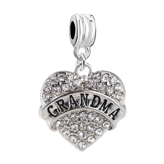 Sexy Sparkles Rhinestones Grandma Love Heart Charm Dangling Spacer European Charm Bracelet -Zinc Based Alloy