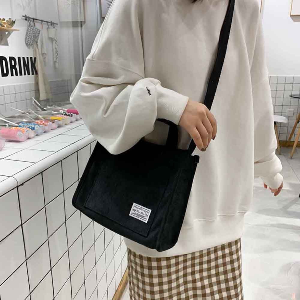 Cbcbtwo Crossbody Bags for Women, 10" Canvas Crossbody Bag Shoulder Bag Crossbody Purse Messenger Bag, Fashion Plain Canvas Corduroy Shopping Handbags Gifts for Women (Black)