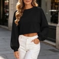 thumbnail image 6 of Women's Plus Size Corduroy Long Sleeve Crew Neck Top Cropped Loose Casual, 6 of 9