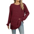 thumbnail image 1 of Camiseta de manga larga para mujer: jersey informal holgado, bolsillos, diseño a rayas, rayón/poliéster/spandex, lavable a máquina, 1 of 8