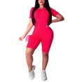 thumbnail image 1 of KOMOO Women 2Piece Bodycon Outfits Short Sleeve T-Shirt High Waist Shorts Yoga Tracksuit Sets, 1 of 3