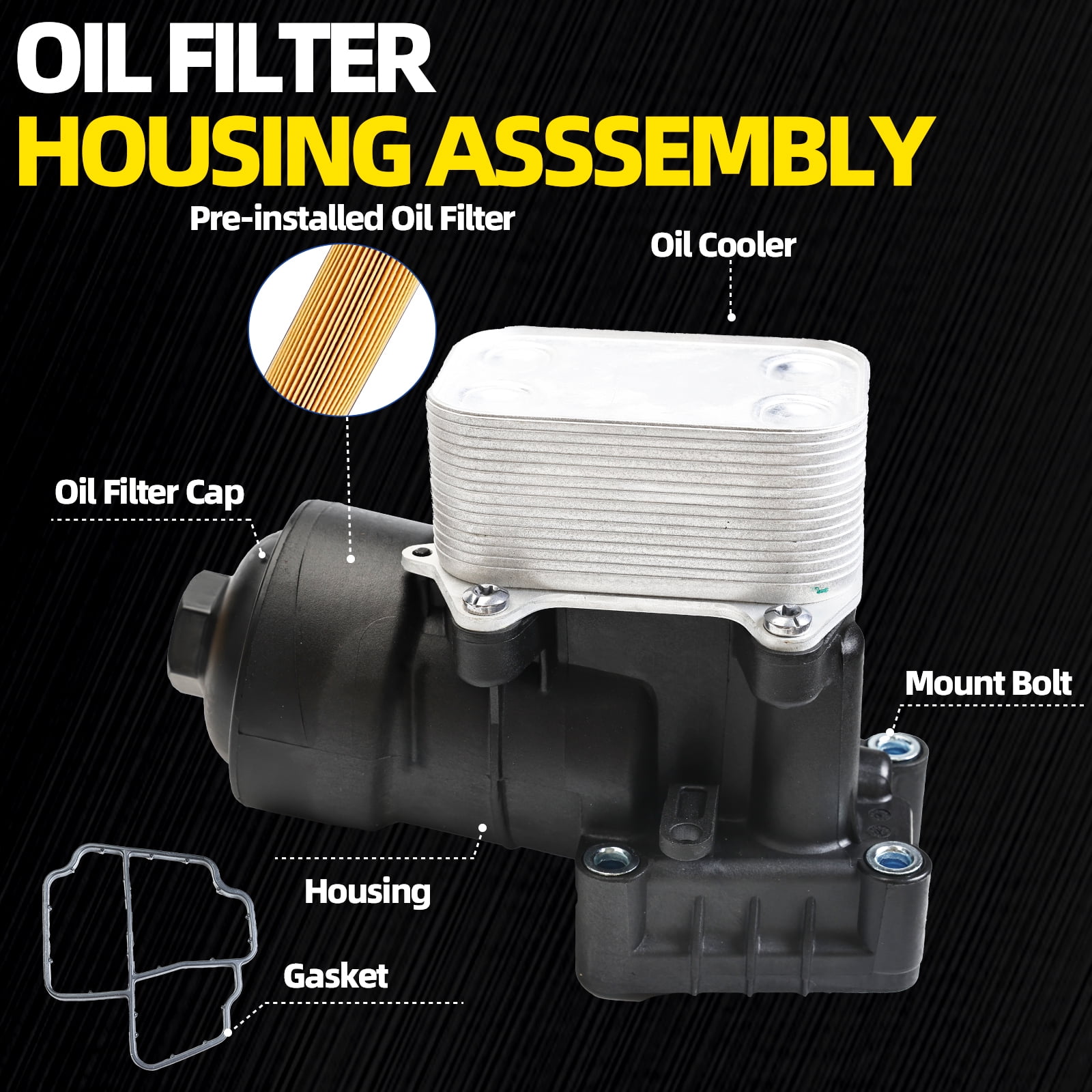 Oil Filter Housing Assembly Compatible with VW Passat 2012-2014 2.0L L4 Replaces 03L115389C 03L115389B 03L115389H Black