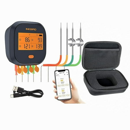 

Wifi Grill Meat Thermometer For Smoking Cooking Kitchen With 4 Probes & Hard Carrying Case| Digital Wireless Remote Wifi Bbq Thermometer With Timer Calibration Rechargeable Battery Graph