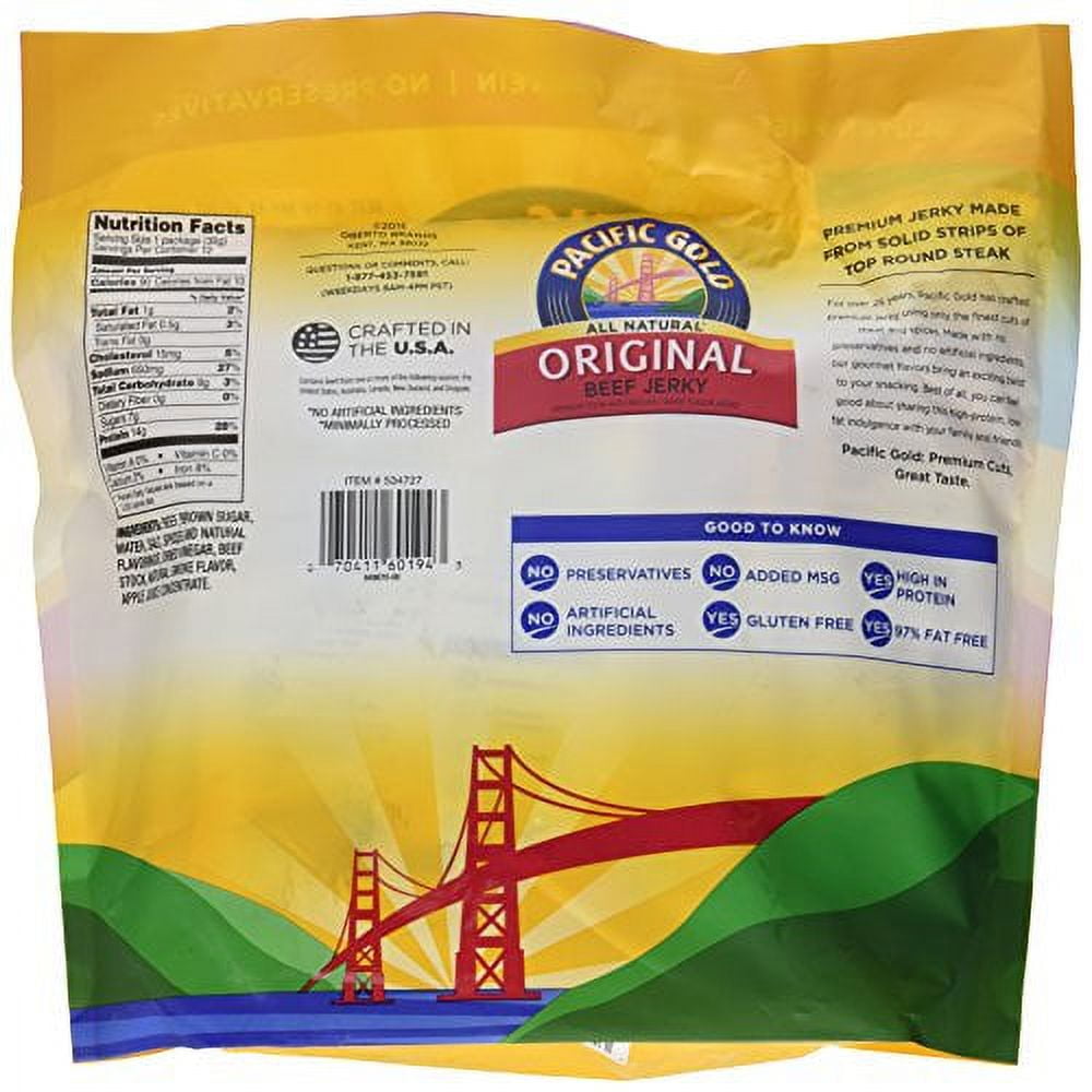 Pacific Gold Beef Jerky, Original, 1.25 oz, 12 ct
