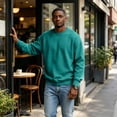 thumbnail image 6 of UDAUDU Mens Sweatshirts Casual Crewneck Pullover Cuffs Hem Relaxed Fit Trendy Fleece Tops for Autumn Winter Daily Commute Turquoise L, 6 of 9
