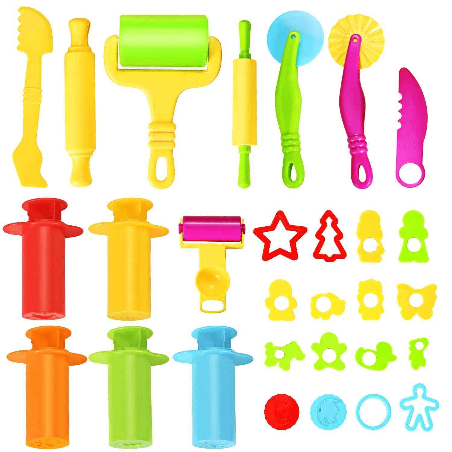 Colorations Plastic Clay & Dough Starter Playset in Storage Jar, 21 Pieces,  Assorted, Class Pack, Party Pack includes Rollers, Spatulas, Cutters