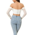 thumbnail image 3 of INSPIRE CHIC Mesh Sheer Long Sleeve Corset Crop Top for Women Ruched Off Shoulder Blouse Push Up Party Boned Bustier XS Beige, 3 of 6