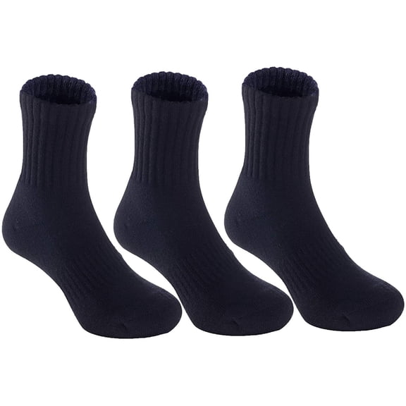 Unisex Children Girl's Boy's 3 Pairs Low Crew Cushioned Sports Socks Solid JH0105 L 12Y-15Y (Black)